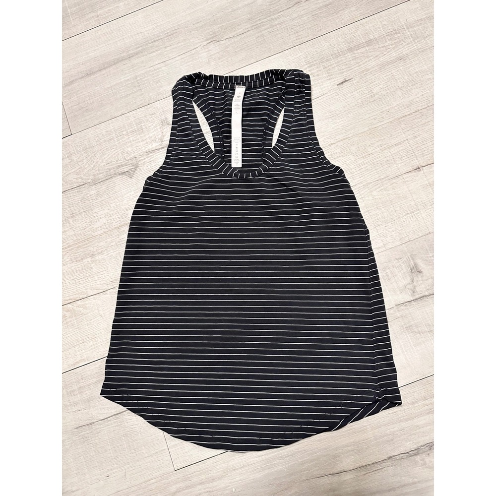 Lululemon Black White Striped Racerback Tank Top Athletic Athleisure Size 0
